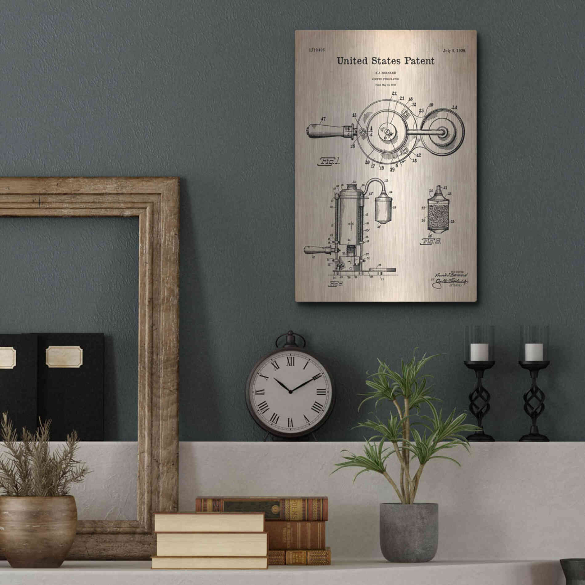 Luxe Metal Art 'Coffee Percolator Blueprint Patent Parchment' Metal Wall Art,12x16