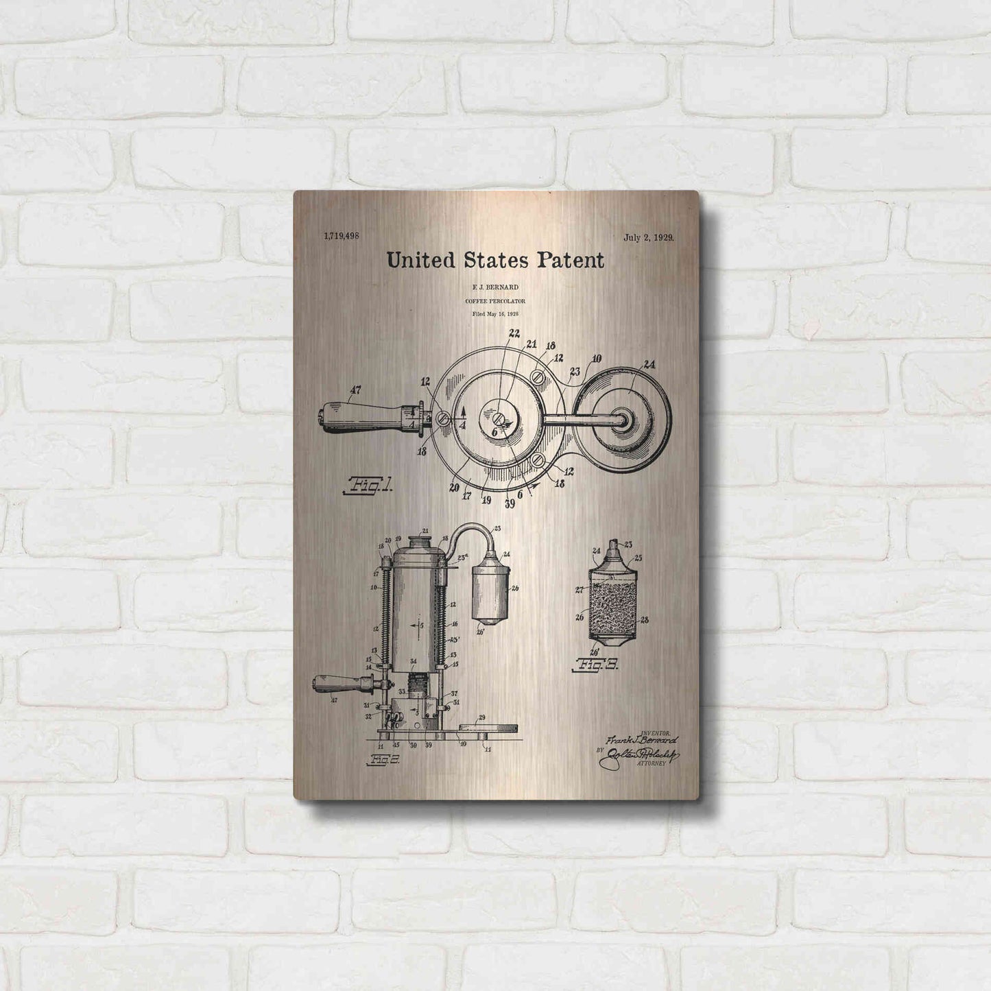 Luxe Metal Art 'Coffee Percolator Blueprint Patent Parchment' Metal Wall Art,16x24