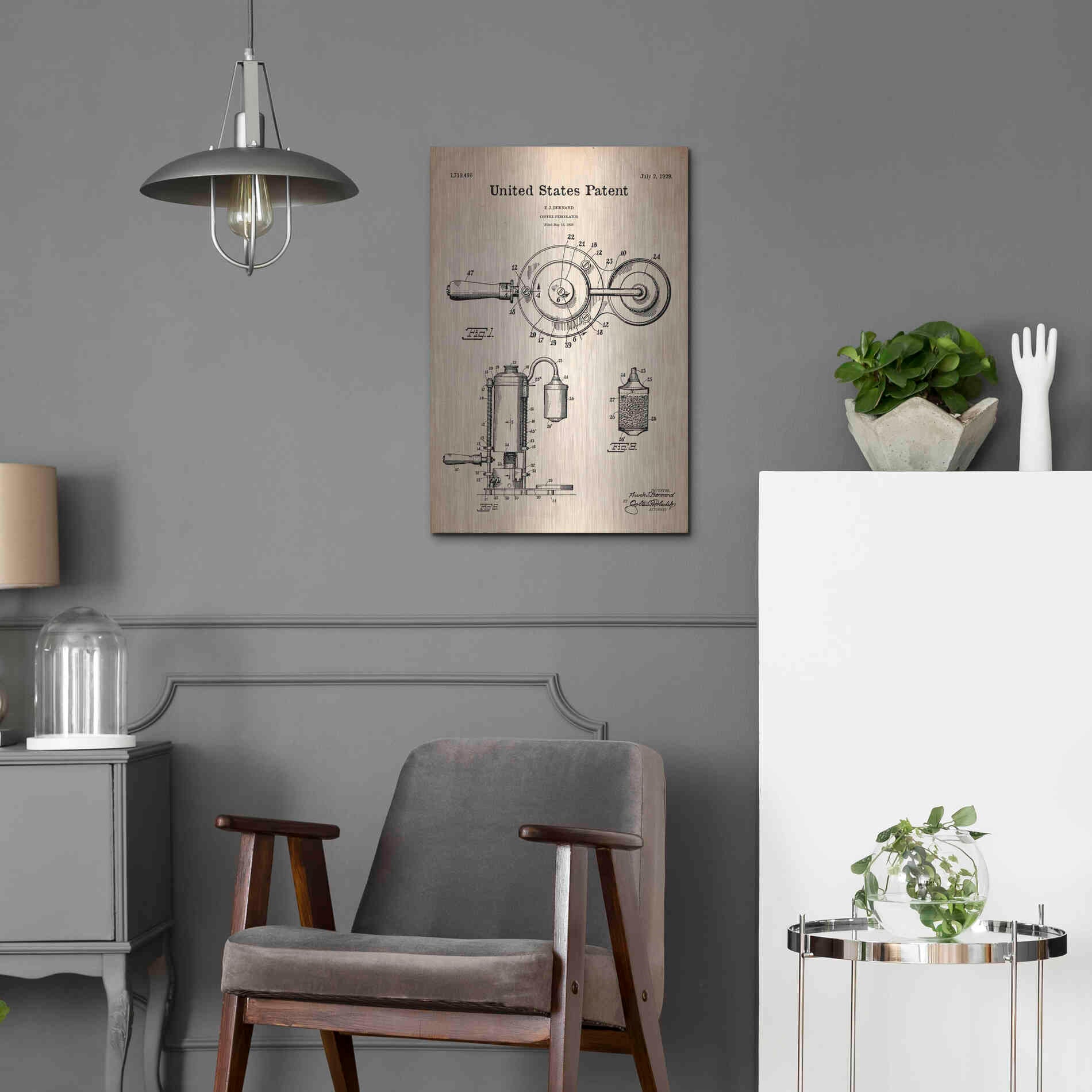 Luxe Metal Art 'Coffee Percolator Blueprint Patent Parchment' Metal Wall Art,16x24