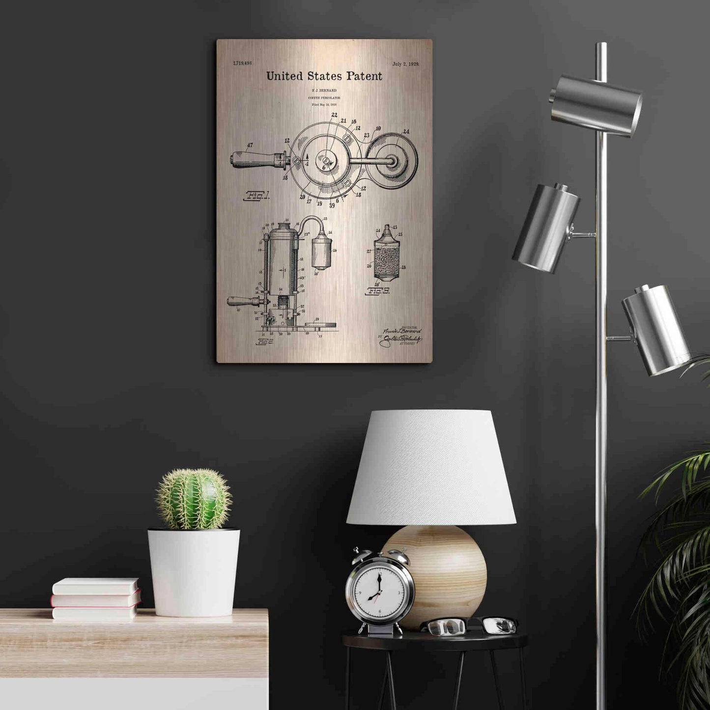 Luxe Metal Art 'Coffee Percolator Blueprint Patent Parchment' Metal Wall Art,16x24