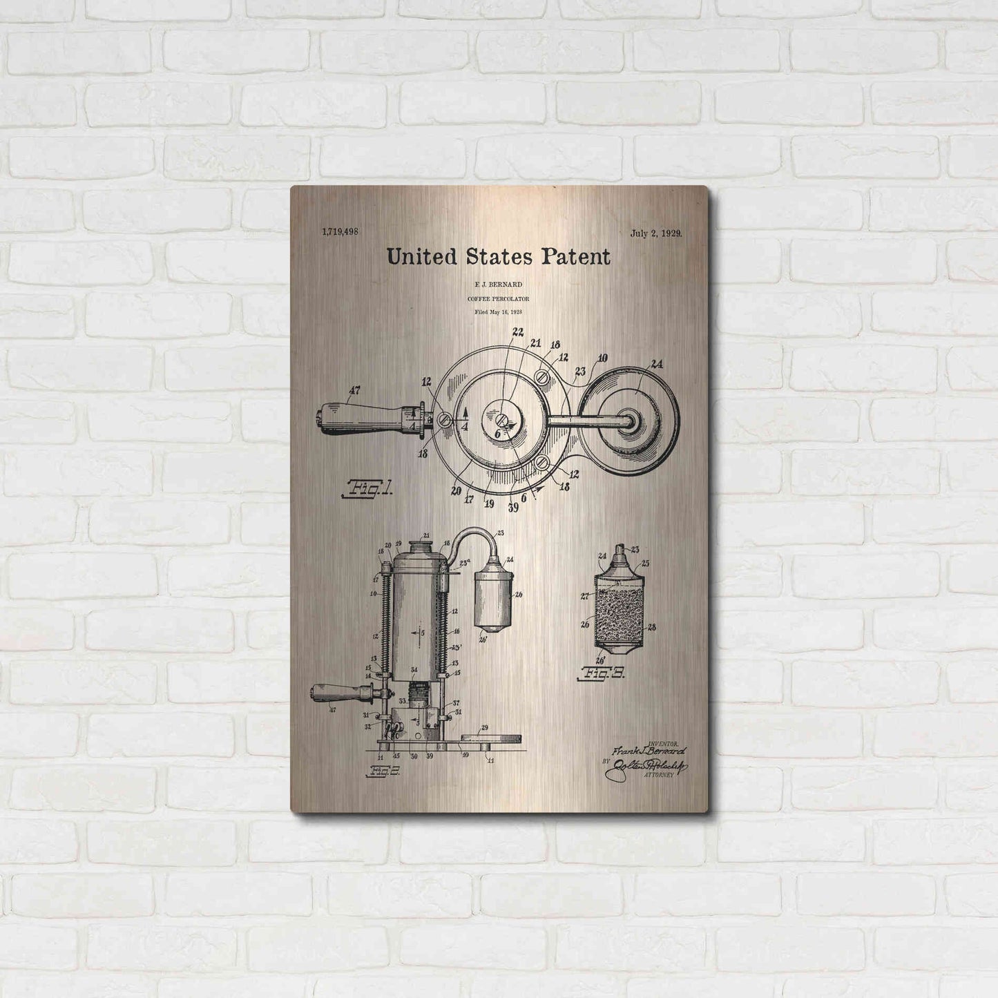 Luxe Metal Art 'Coffee Percolator Blueprint Patent Parchment' Metal Wall Art,24x36