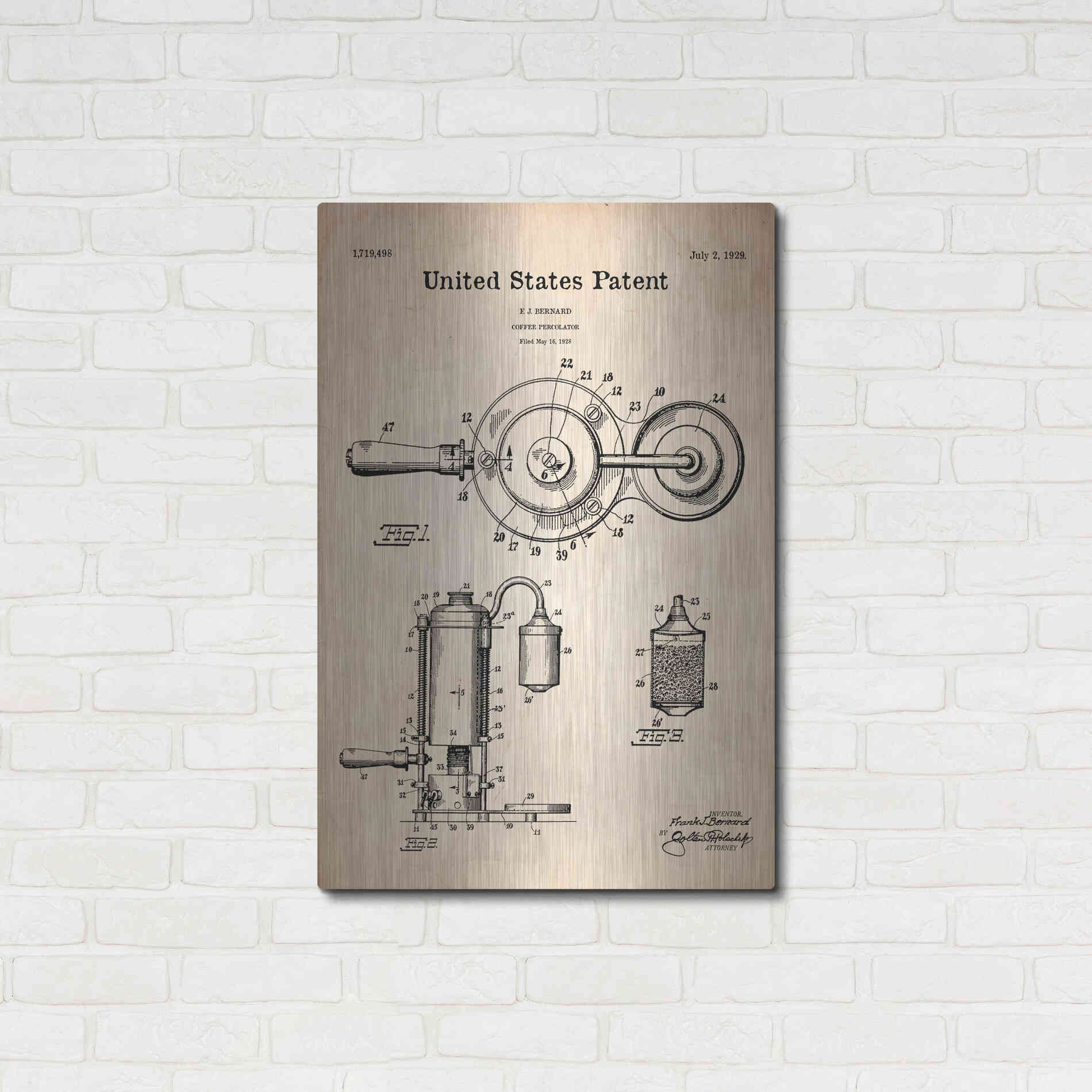 Luxe Metal Art 'Coffee Percolator Blueprint Patent Parchment' Metal Wall Art,24x36
