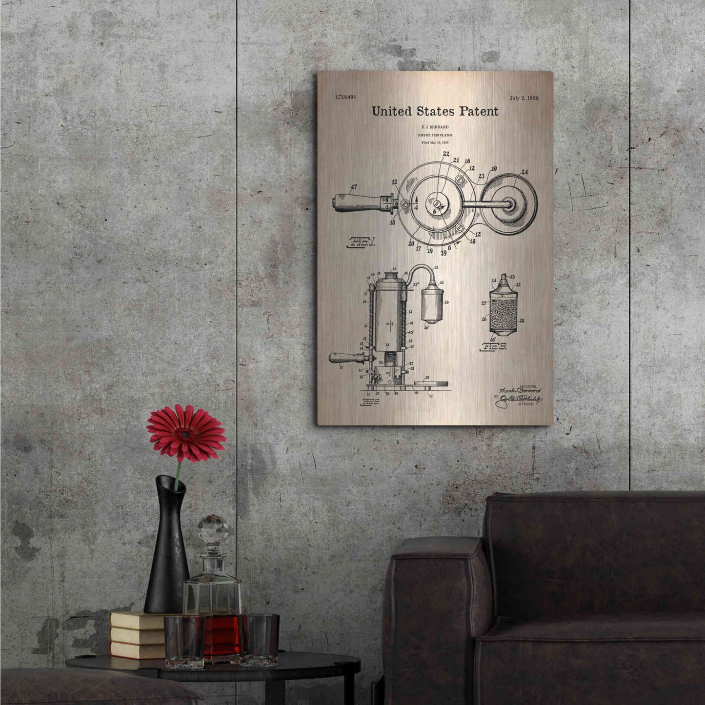 Luxe Metal Art 'Coffee Percolator Blueprint Patent Parchment' Metal Wall Art,24x36