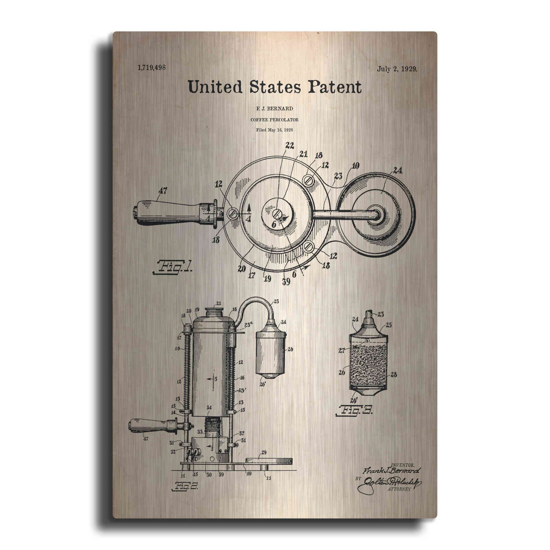 Luxe Metal Art 'Coffee Percolator Blueprint Patent Parchment' Metal Wall Art