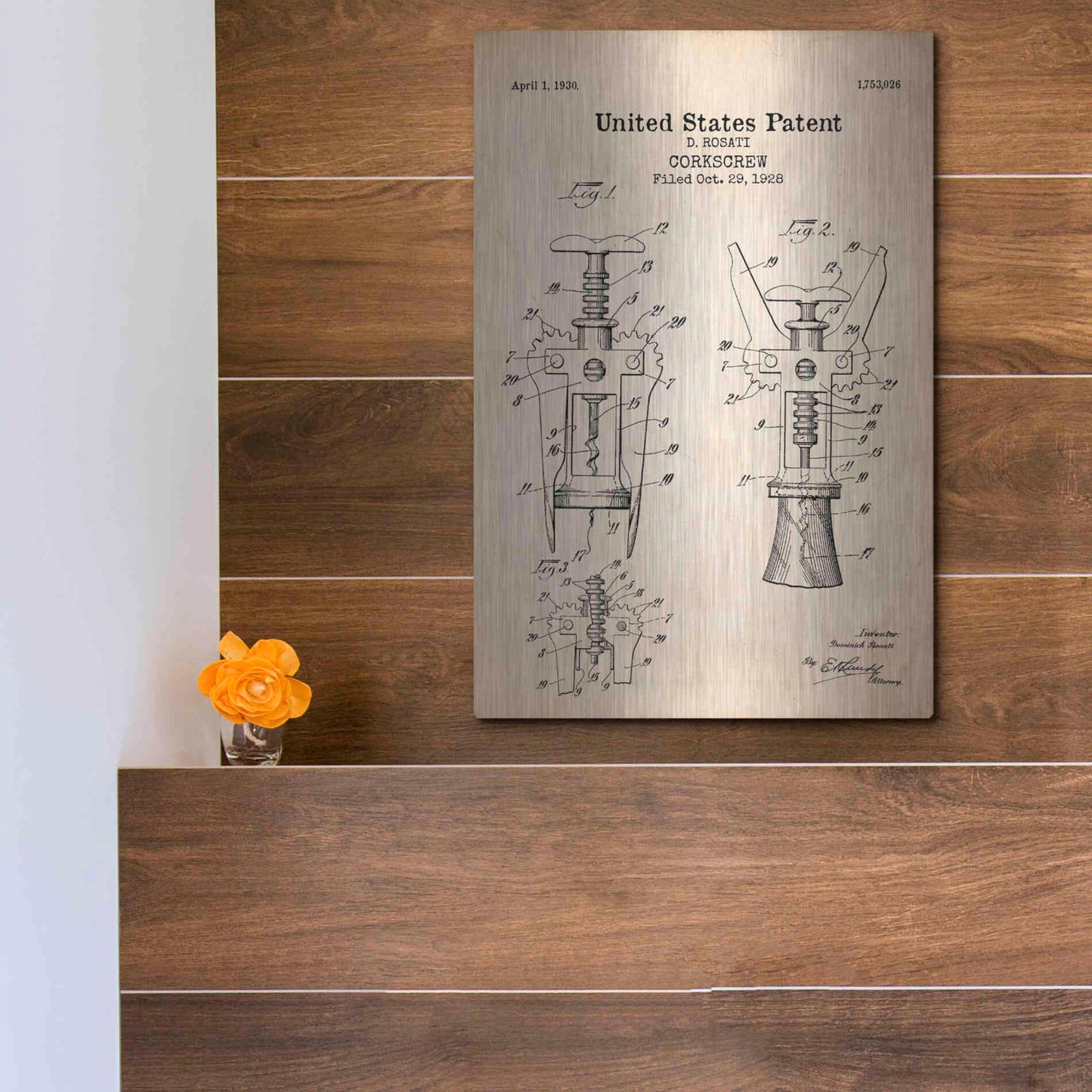 Luxe Metal Art 'Corkscrew Blueprint Patent Parchment' Metal Wall Art,12x16