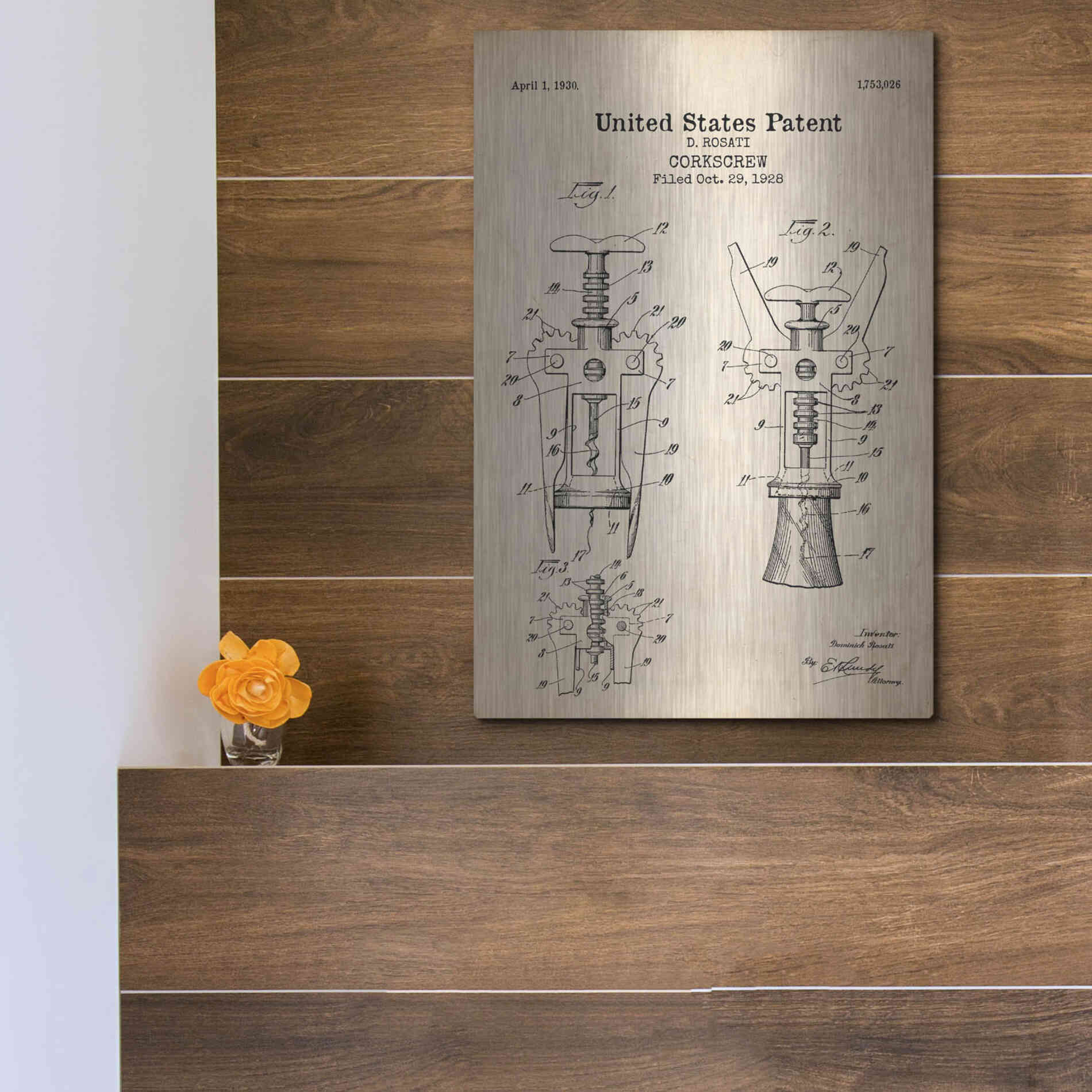 Luxe Metal Art 'Corkscrew Blueprint Patent Parchment' Metal Wall Art,12x16