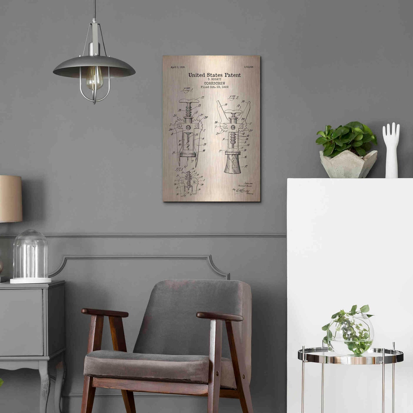 Luxe Metal Art 'Corkscrew Blueprint Patent Parchment' Metal Wall Art,16x24