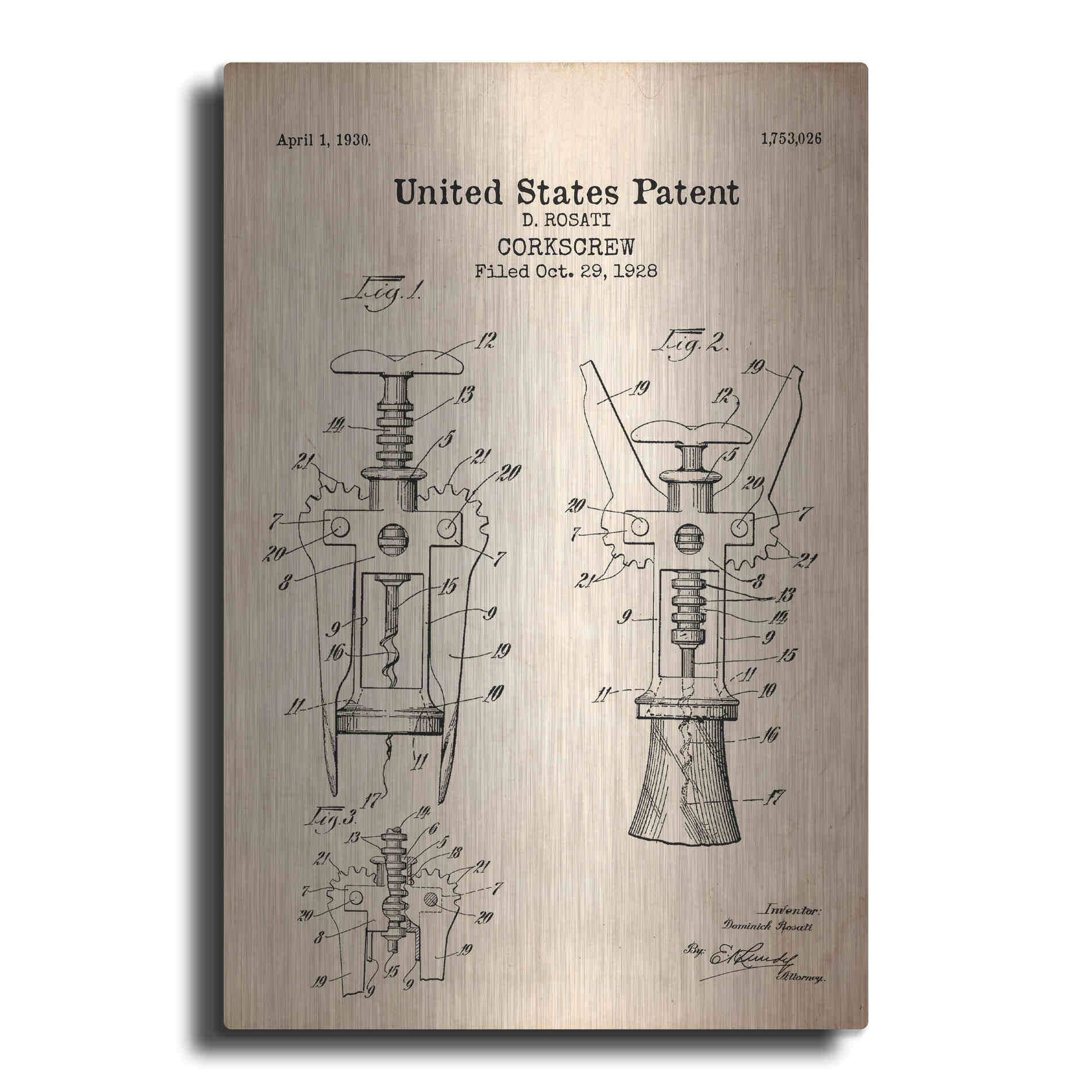 Luxe Metal Art 'Corkscrew Blueprint Patent Parchment' Metal Wall Art