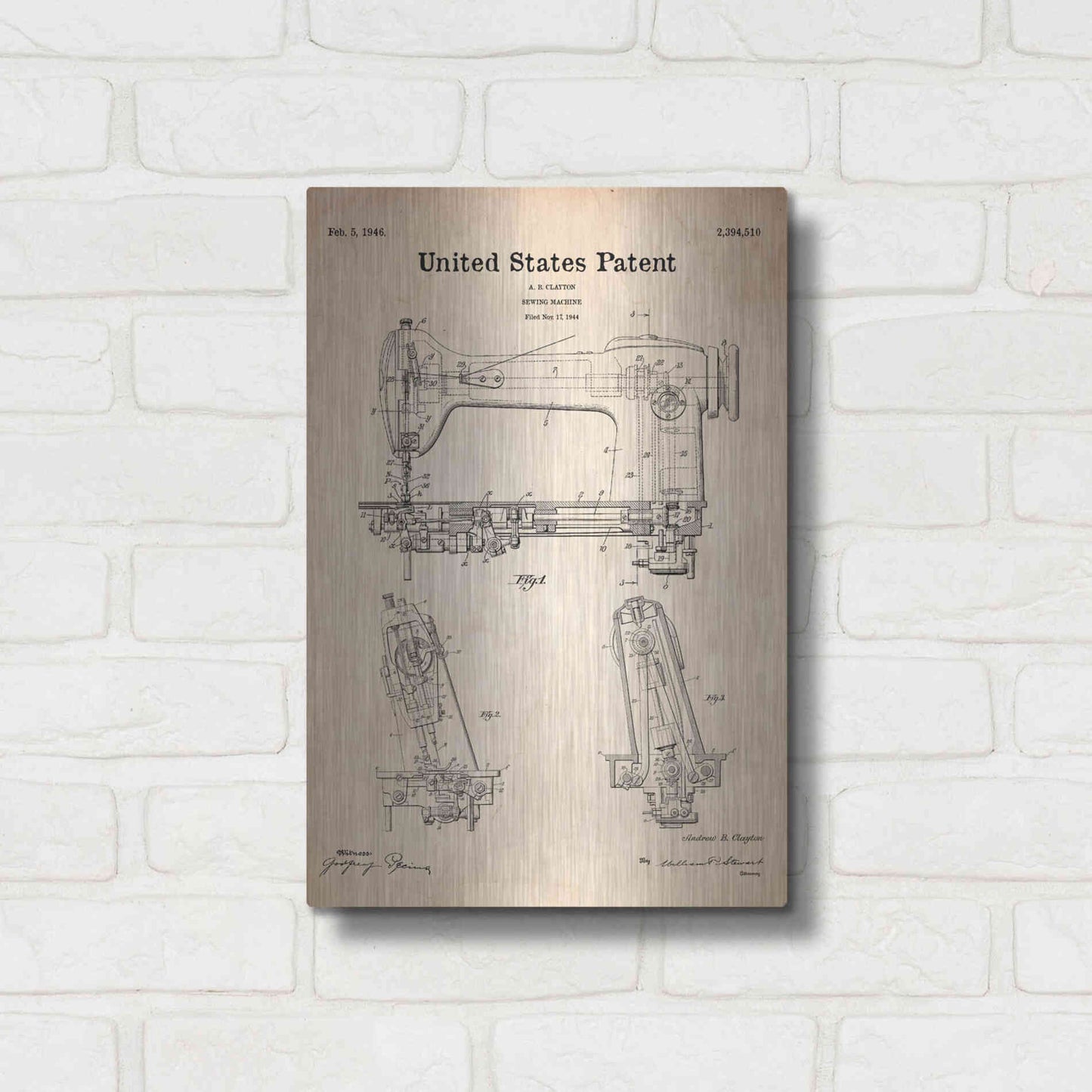 Luxe Metal Art 'Sewing Machine Blueprint Patent Parchment' Metal Wall Art,12x16