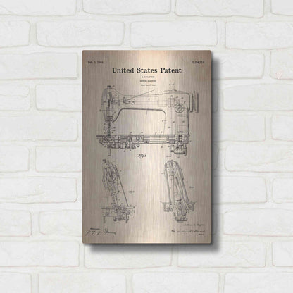 Luxe Metal Art 'Sewing Machine Blueprint Patent Parchment' Metal Wall Art,12x16