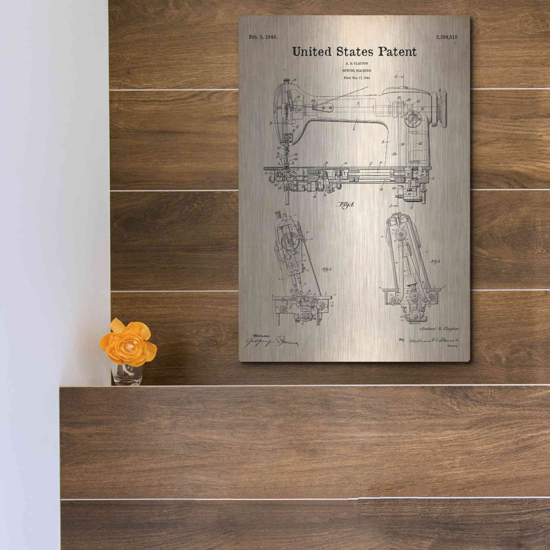 Luxe Metal Art 'Sewing Machine Blueprint Patent Parchment' Metal Wall Art,12x16