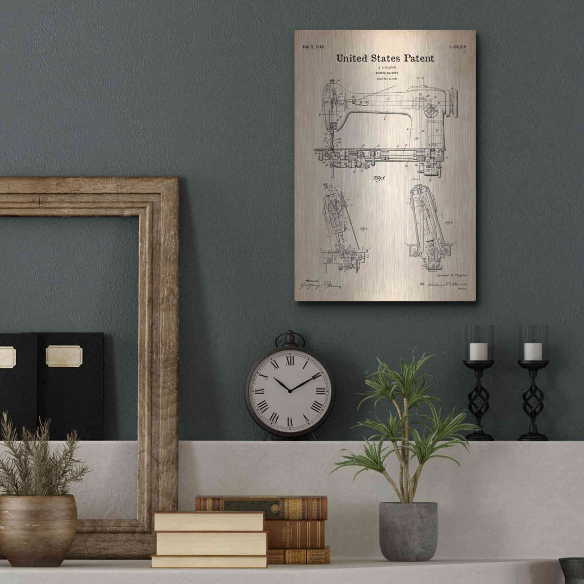 Luxe Metal Art 'Sewing Machine Blueprint Patent Parchment' Metal Wall Art,12x16