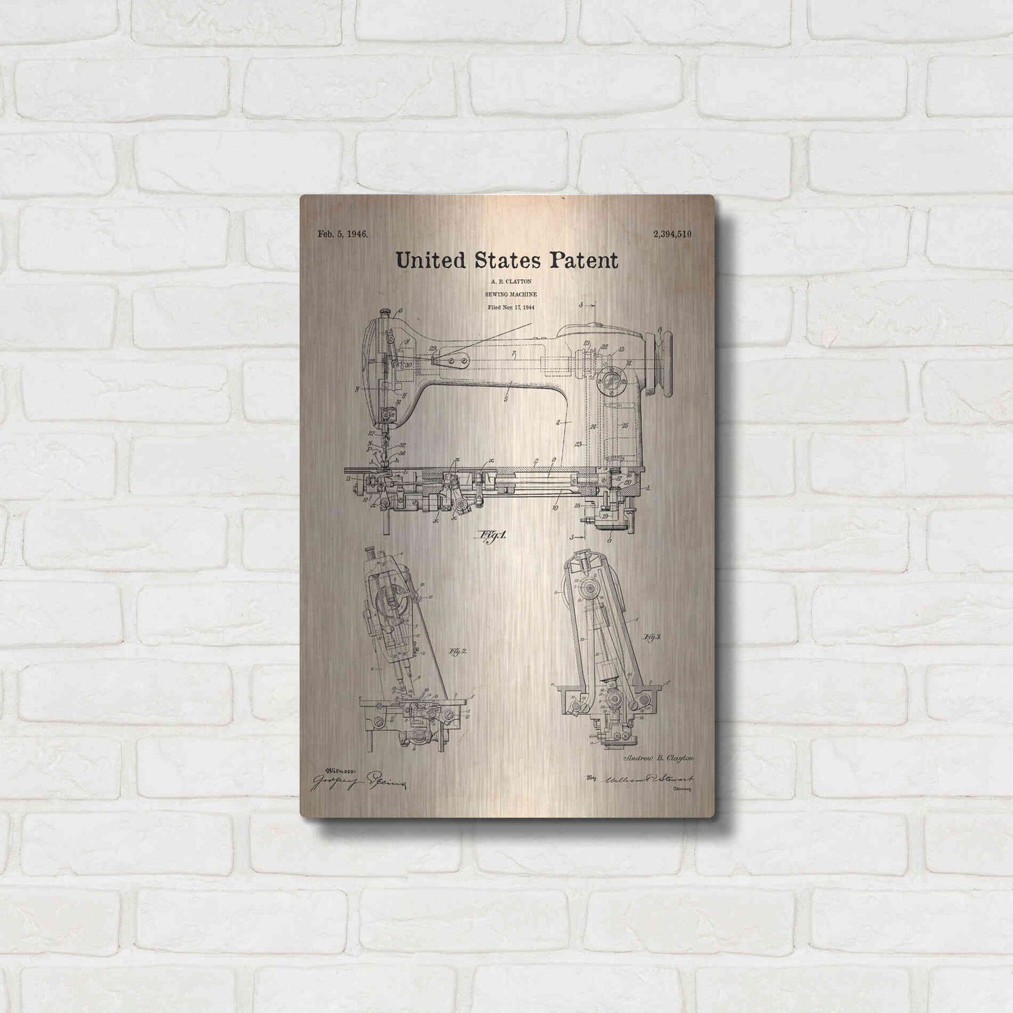 Luxe Metal Art 'Sewing Machine Blueprint Patent Parchment' Metal Wall Art,16x24