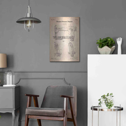 Luxe Metal Art 'Sewing Machine Blueprint Patent Parchment' Metal Wall Art,16x24
