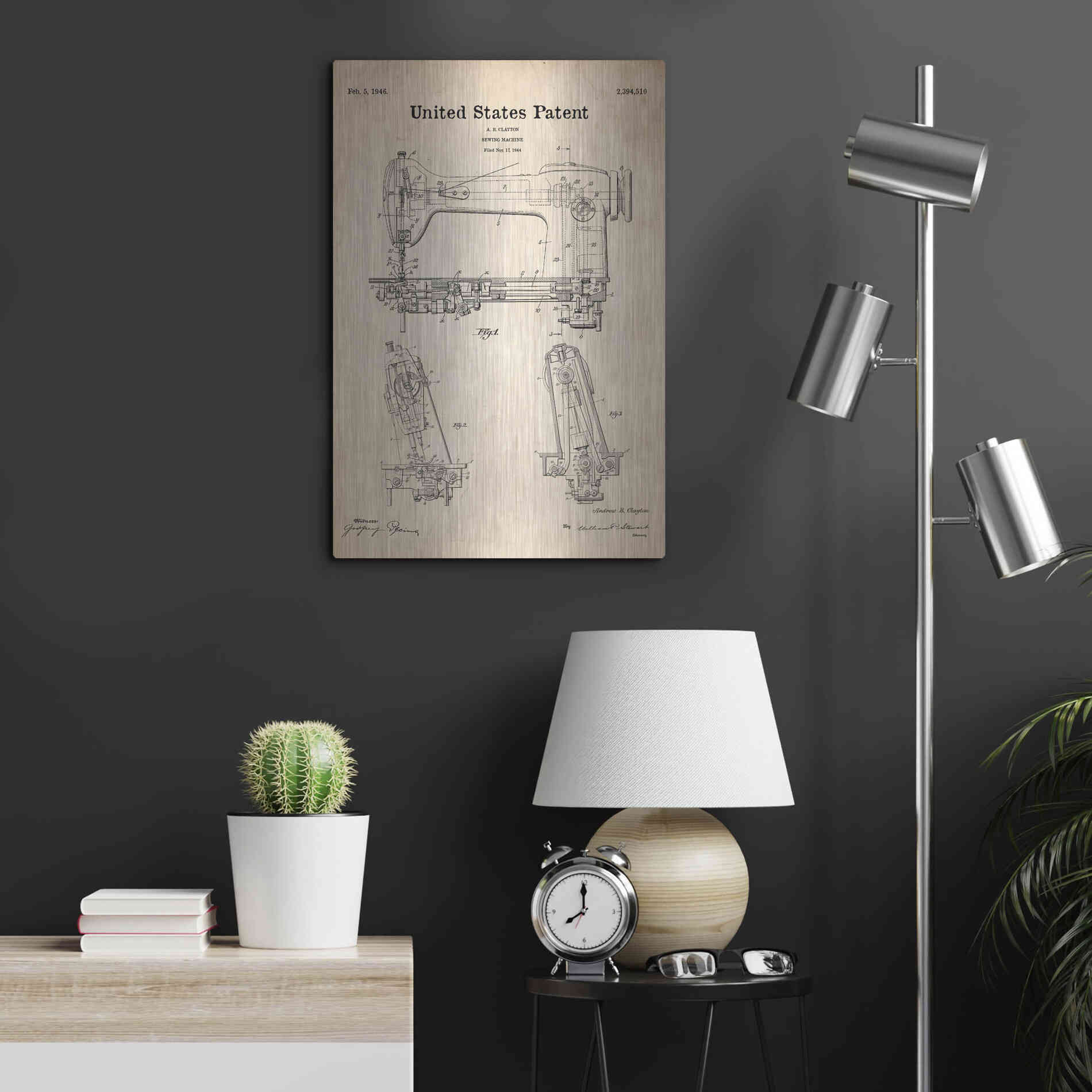 Luxe Metal Art 'Sewing Machine Blueprint Patent Parchment' Metal Wall Art,16x24