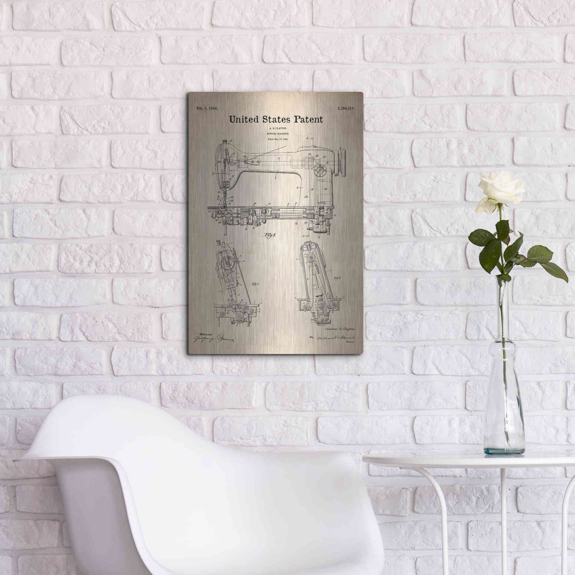 Luxe Metal Art 'Sewing Machine Blueprint Patent Parchment' Metal Wall Art,16x24