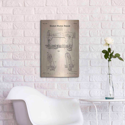 Luxe Metal Art 'Sewing Machine Blueprint Patent Parchment' Metal Wall Art,16x24