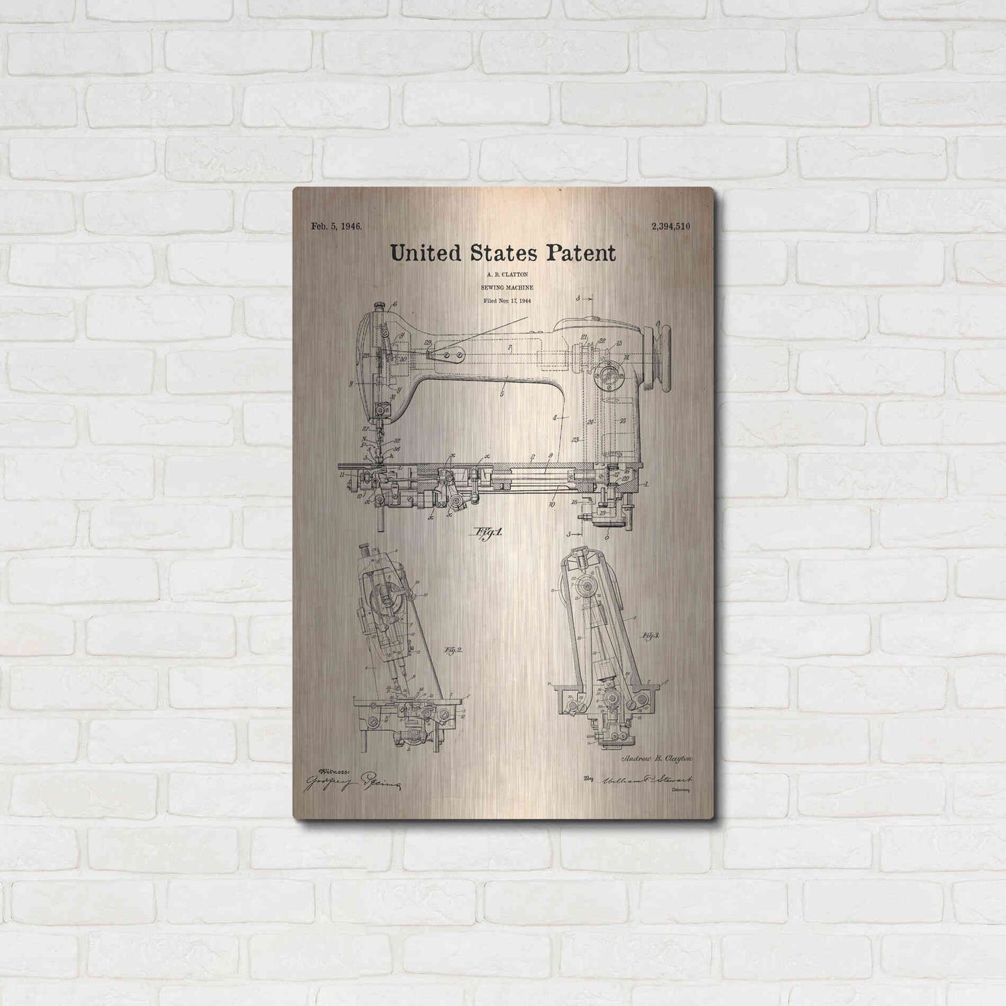 Luxe Metal Art 'Sewing Machine Blueprint Patent Parchment' Metal Wall Art,24x36
