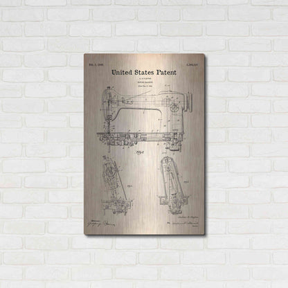Luxe Metal Art 'Sewing Machine Blueprint Patent Parchment' Metal Wall Art,24x36