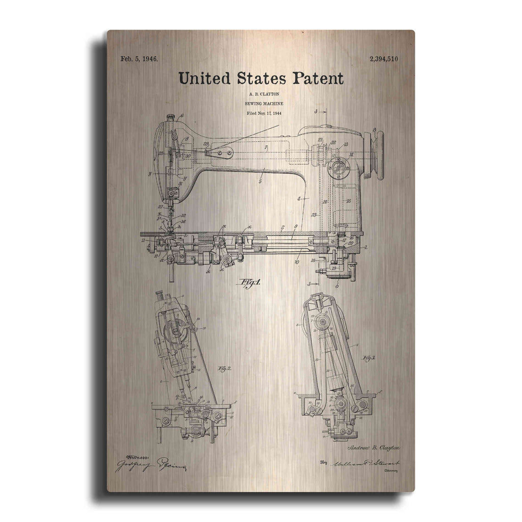 Luxe Metal Art 'Sewing Machine Blueprint Patent Parchment' Metal Wall Art