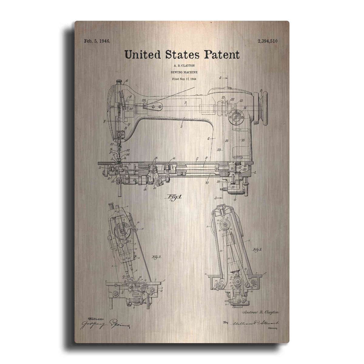 Luxe Metal Art 'Sewing Machine Blueprint Patent Parchment' Metal Wall Art