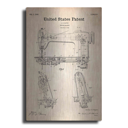 Luxe Metal Art 'Sewing Machine Blueprint Patent Parchment' Metal Wall Art