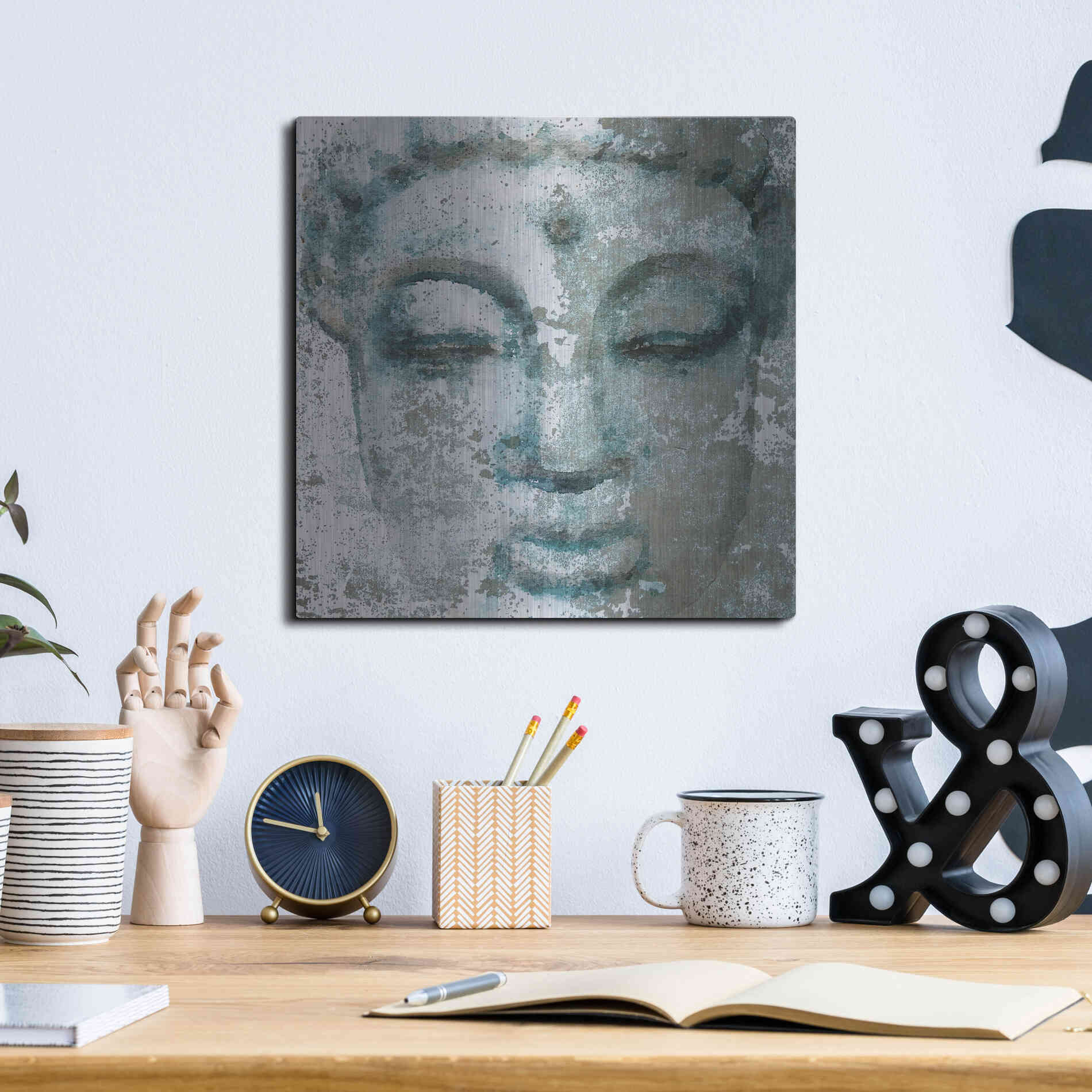 Luxe Metal Art 'Buddha, Inner Peace 3' by Irena Orlov, Metal Wall Art,12x12
