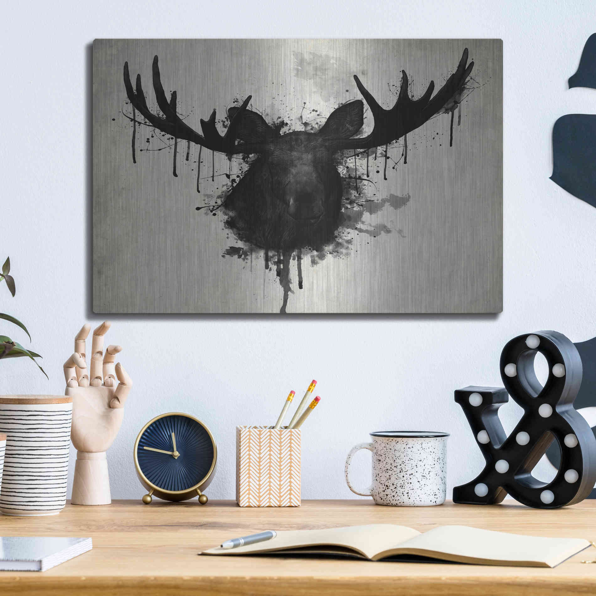 Luxe Metal Art 'Moose' by Nicklas Gustafsson, Metal Wall Art,16x12
