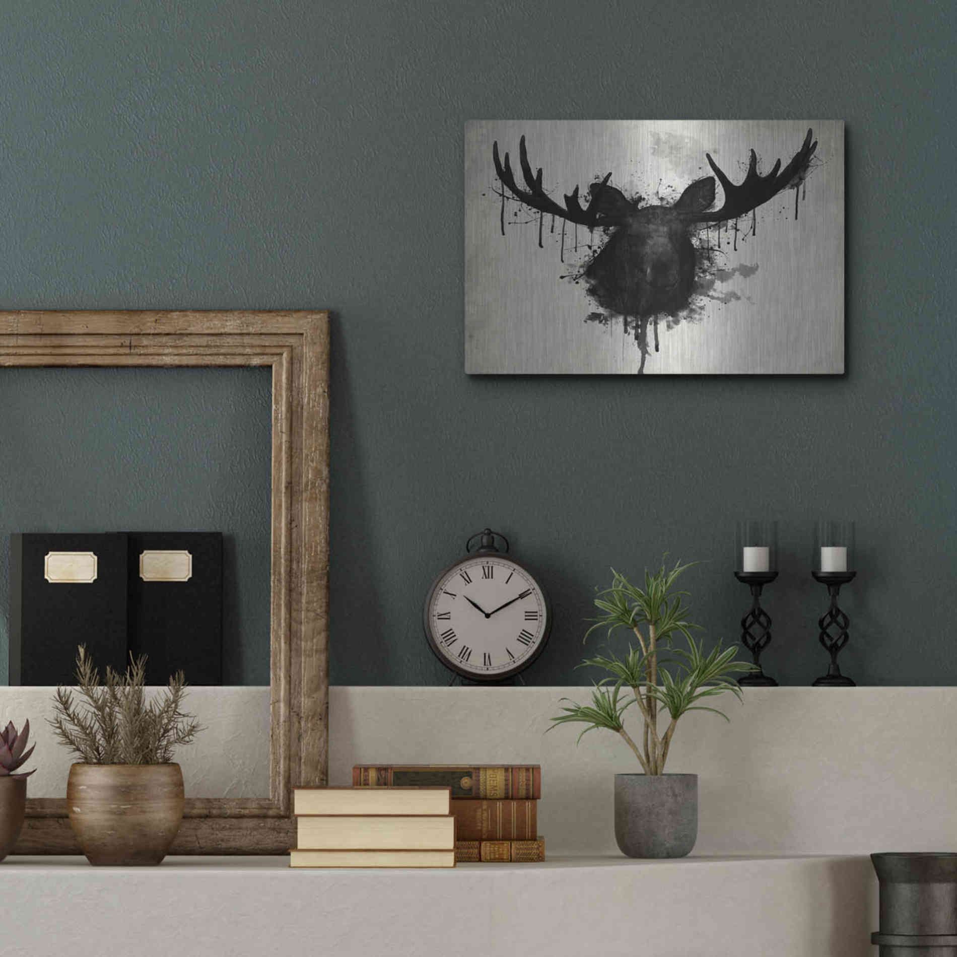 Luxe Metal Art 'Moose' by Nicklas Gustafsson, Metal Wall Art,16x12