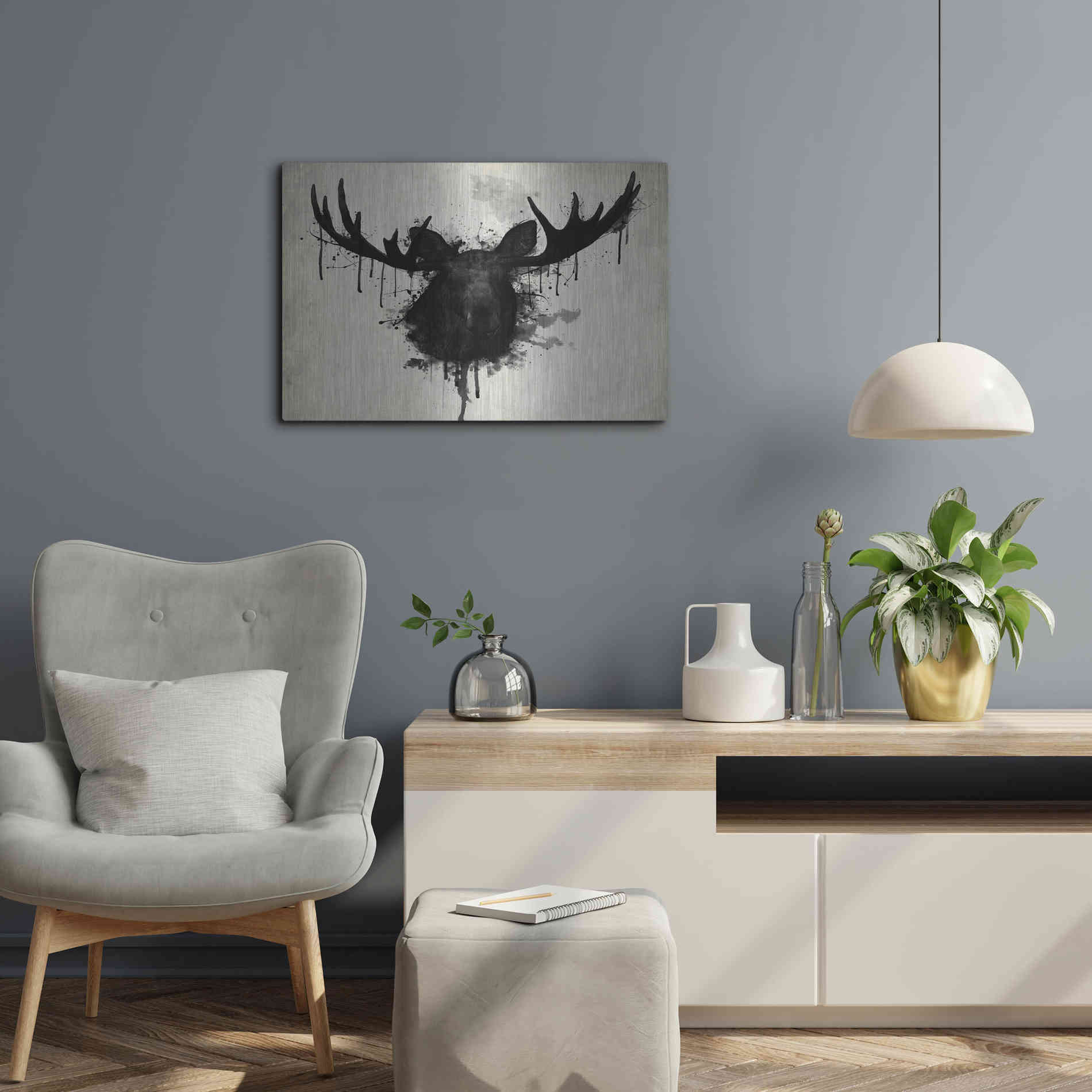Luxe Metal Art 'Moose' by Nicklas Gustafsson, Metal Wall Art,24x16