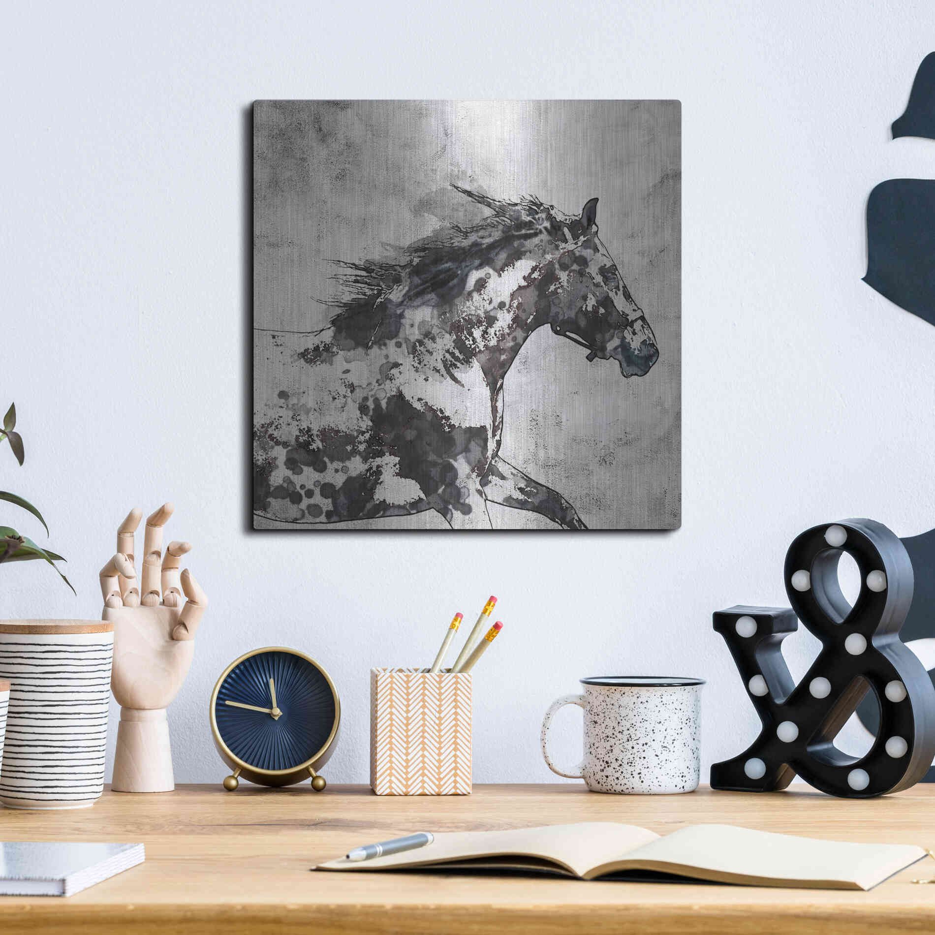 Luxe Metal Art 'Bay Horse 4' by Irena Orlov, Metal Wall Art,12x12