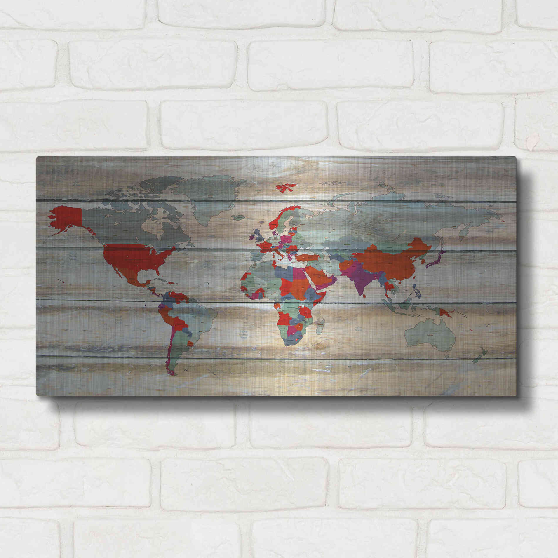 Luxe Metal Art 'World Map IV' by Irena Orlov, Metal Wall Art,24x12