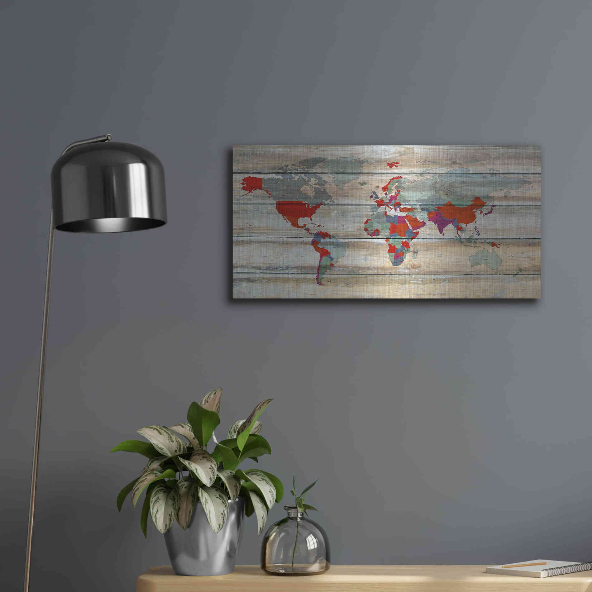 Luxe Metal Art 'World Map IV' by Irena Orlov, Metal Wall Art,24x12