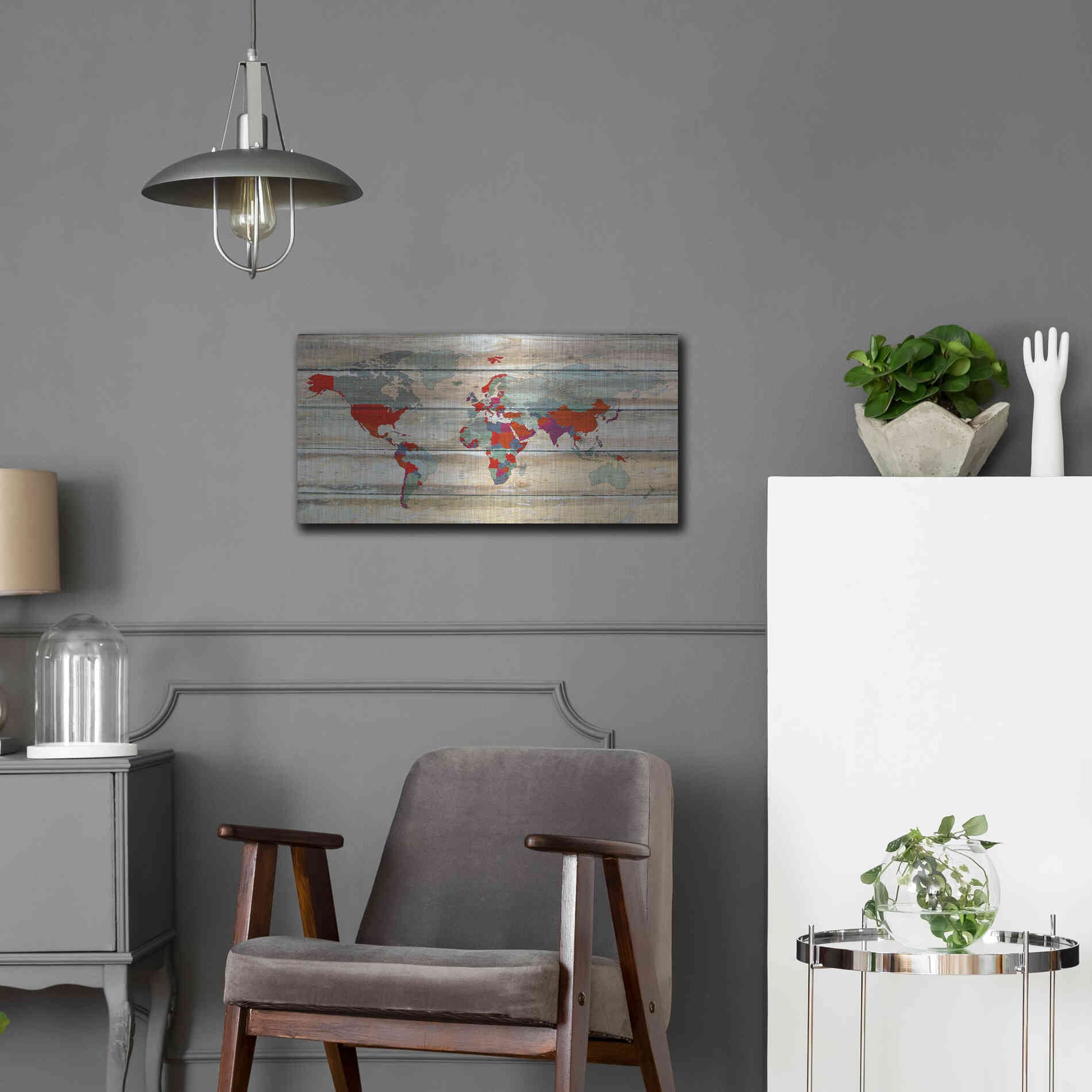 Luxe Metal Art 'World Map IV' by Irena Orlov, Metal Wall Art,24x12