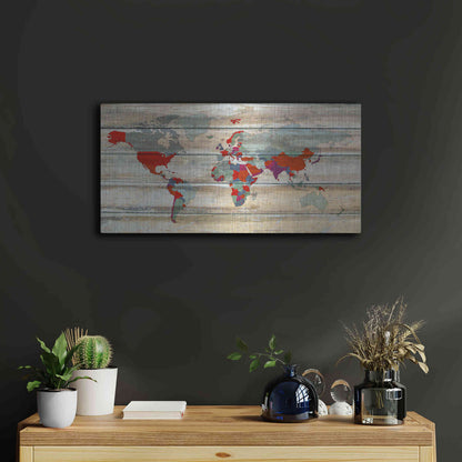 Luxe Metal Art 'World Map IV' by Irena Orlov, Metal Wall Art,24x12