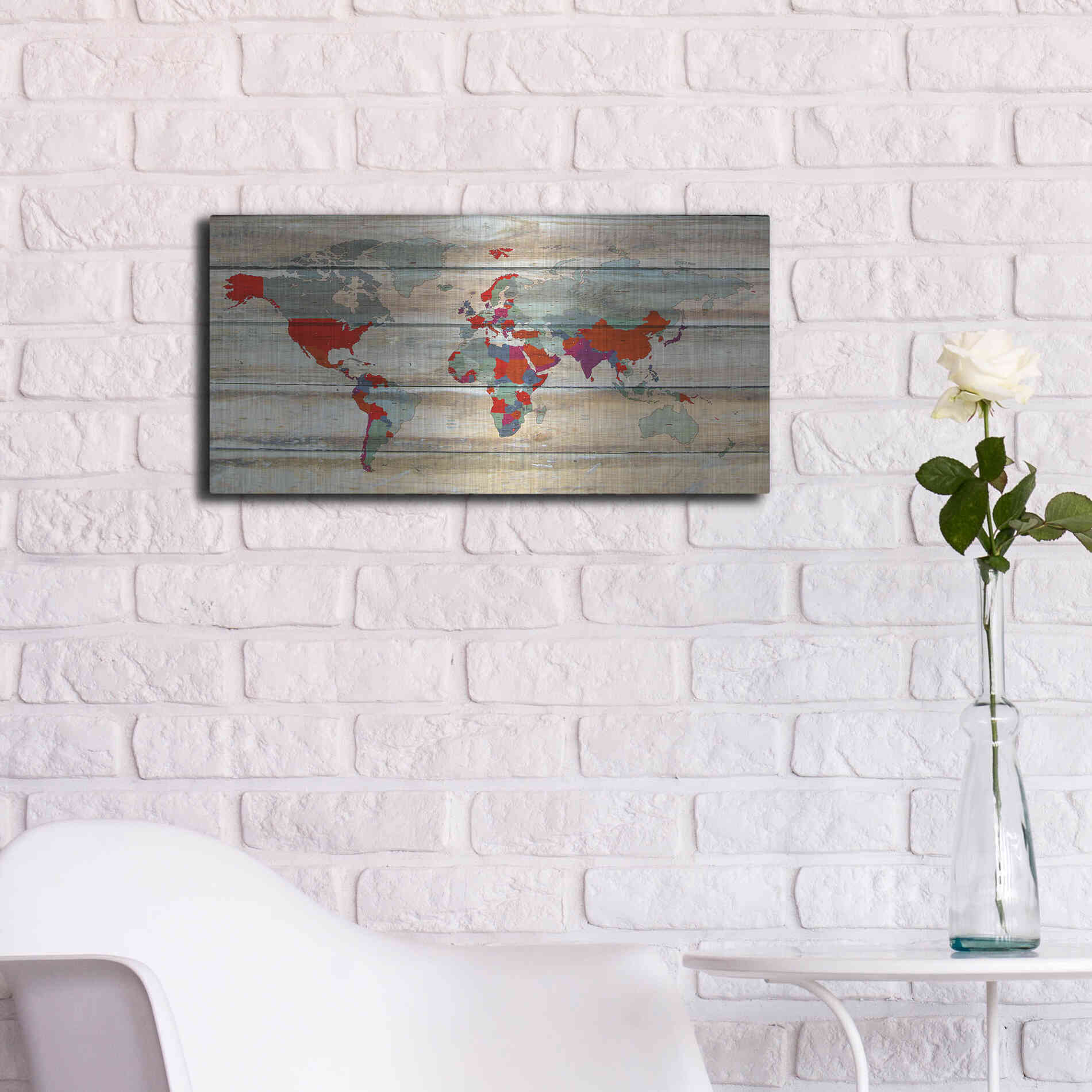 Luxe Metal Art 'World Map IV' by Irena Orlov, Metal Wall Art,24x12