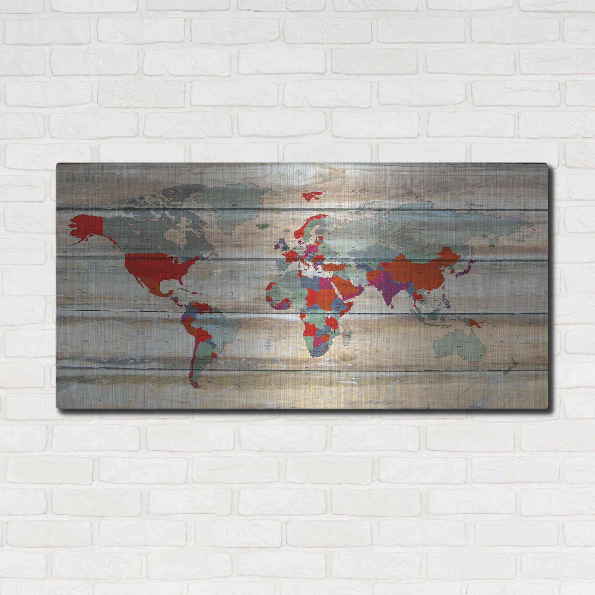 Luxe Metal Art 'World Map IV' by Irena Orlov, Metal Wall Art,48x24