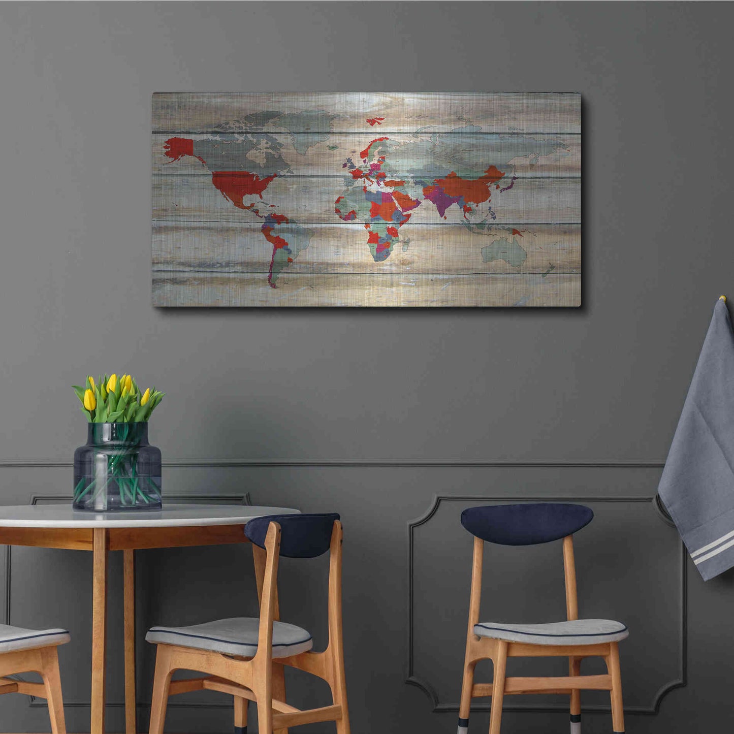 Luxe Metal Art 'World Map IV' by Irena Orlov, Metal Wall Art,48x24