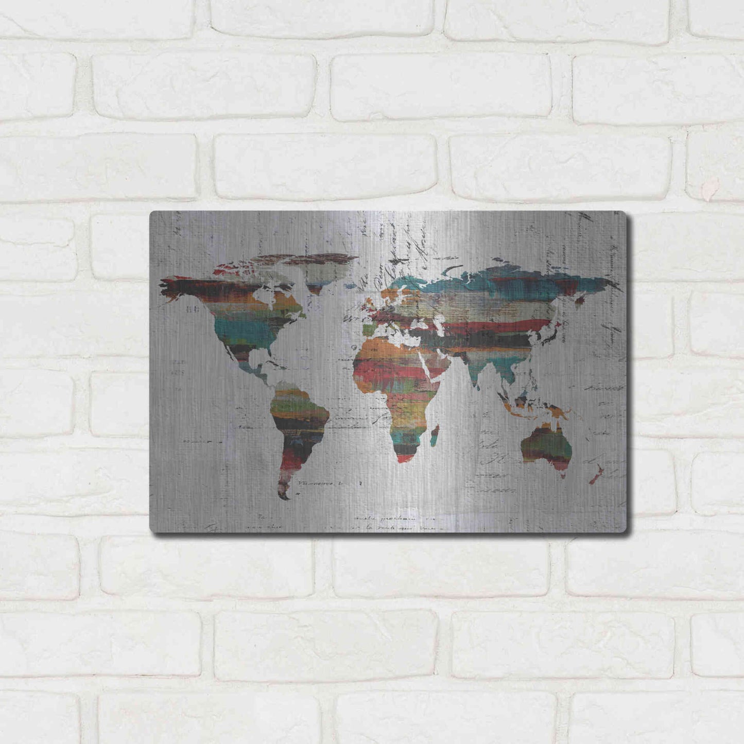 Luxe Metal Art 'Painted World Map IV' by Irena Orlov, Metal Wall Art,16x12