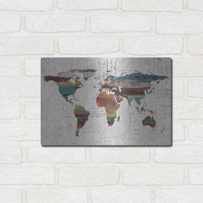 Luxe Metal Art 'Painted World Map IV' by Irena Orlov, Metal Wall Art,16x12