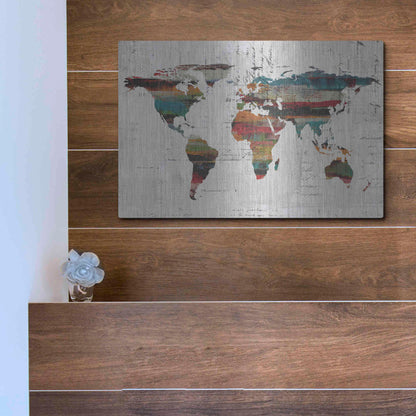 Luxe Metal Art 'Painted World Map IV' by Irena Orlov, Metal Wall Art,16x12