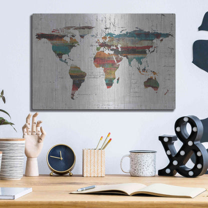 Luxe Metal Art 'Painted World Map IV' by Irena Orlov, Metal Wall Art,16x12