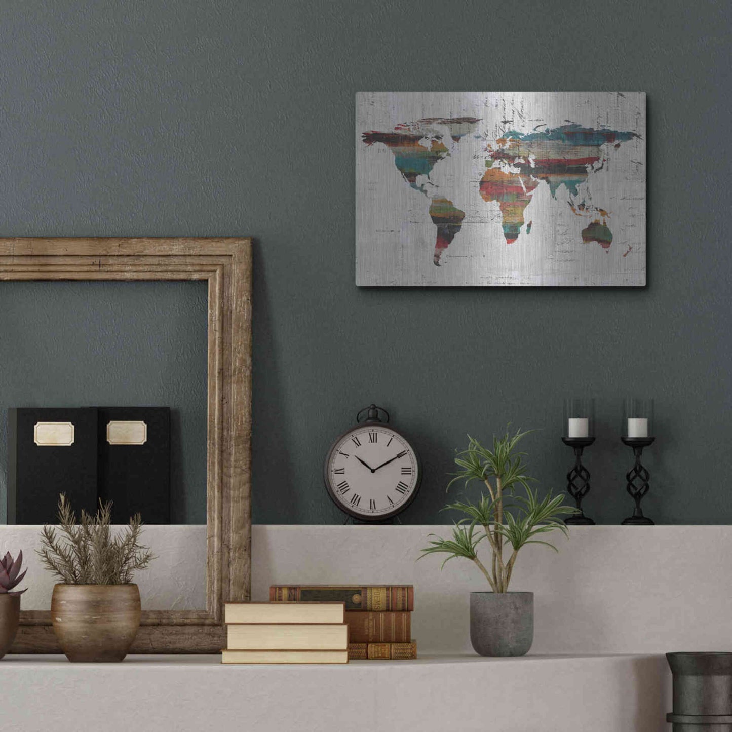 Luxe Metal Art 'Painted World Map IV' by Irena Orlov, Metal Wall Art,16x12