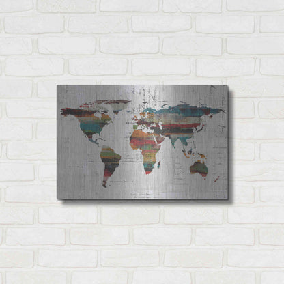 Luxe Metal Art 'Painted World Map IV' by Irena Orlov, Metal Wall Art,24x16
