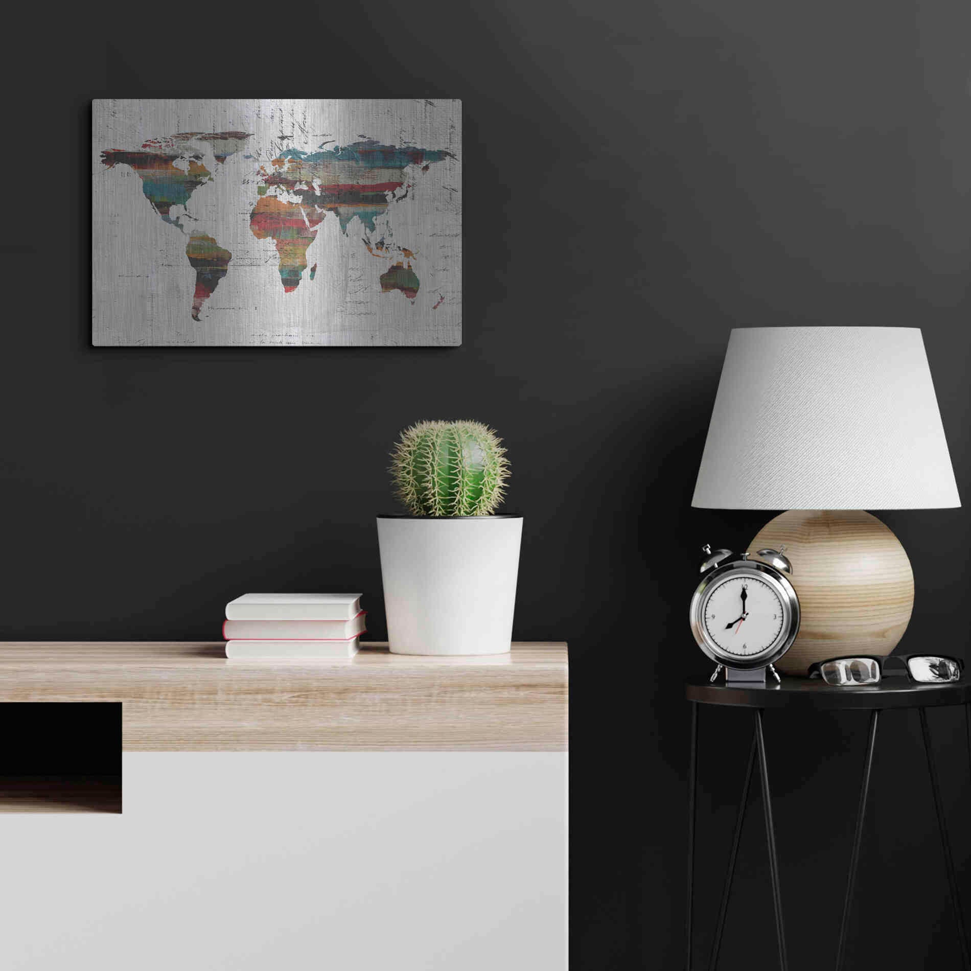 Luxe Metal Art 'Painted World Map IV' by Irena Orlov, Metal Wall Art,24x16