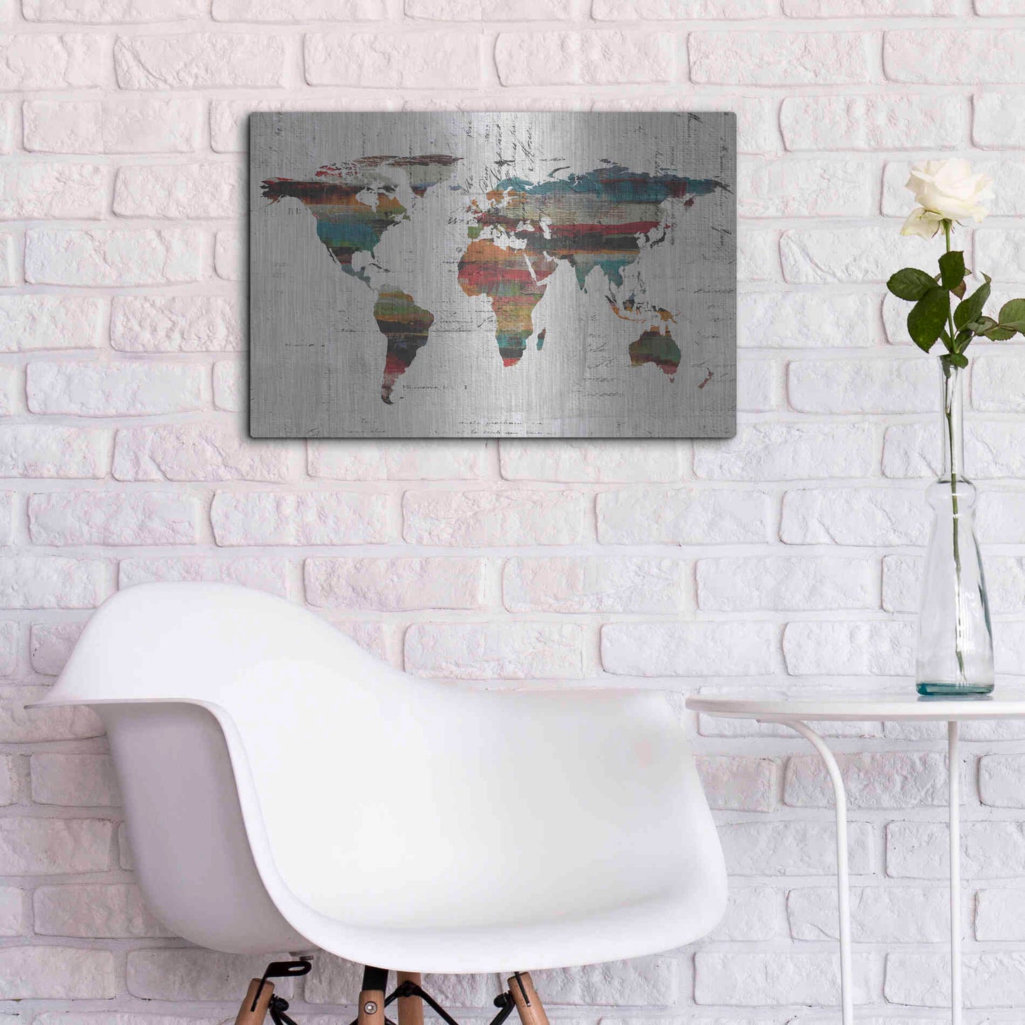 Luxe Metal Art 'Painted World Map IV' by Irena Orlov, Metal Wall Art,24x16