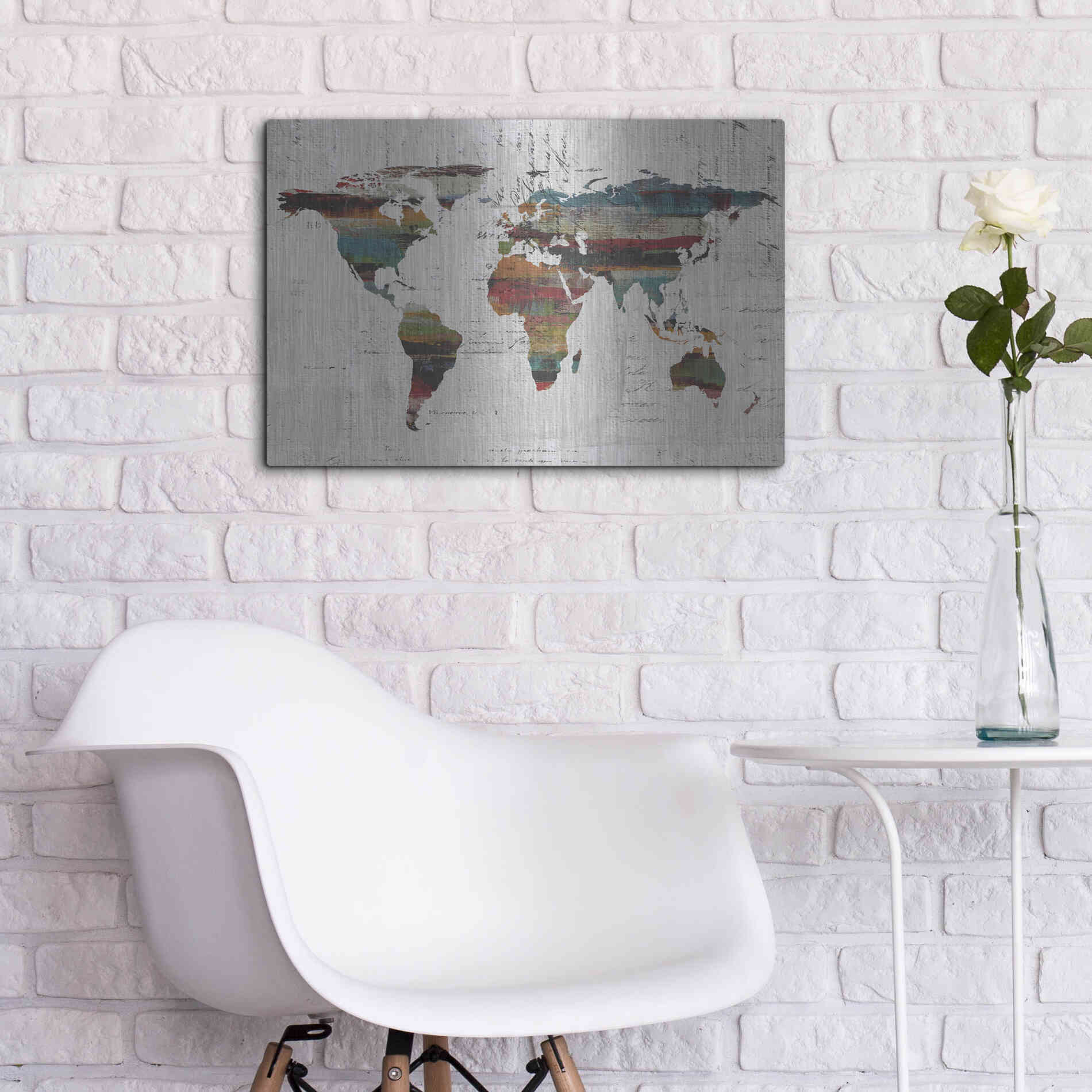 Luxe Metal Art 'Painted World Map IV' by Irena Orlov, Metal Wall Art,24x16