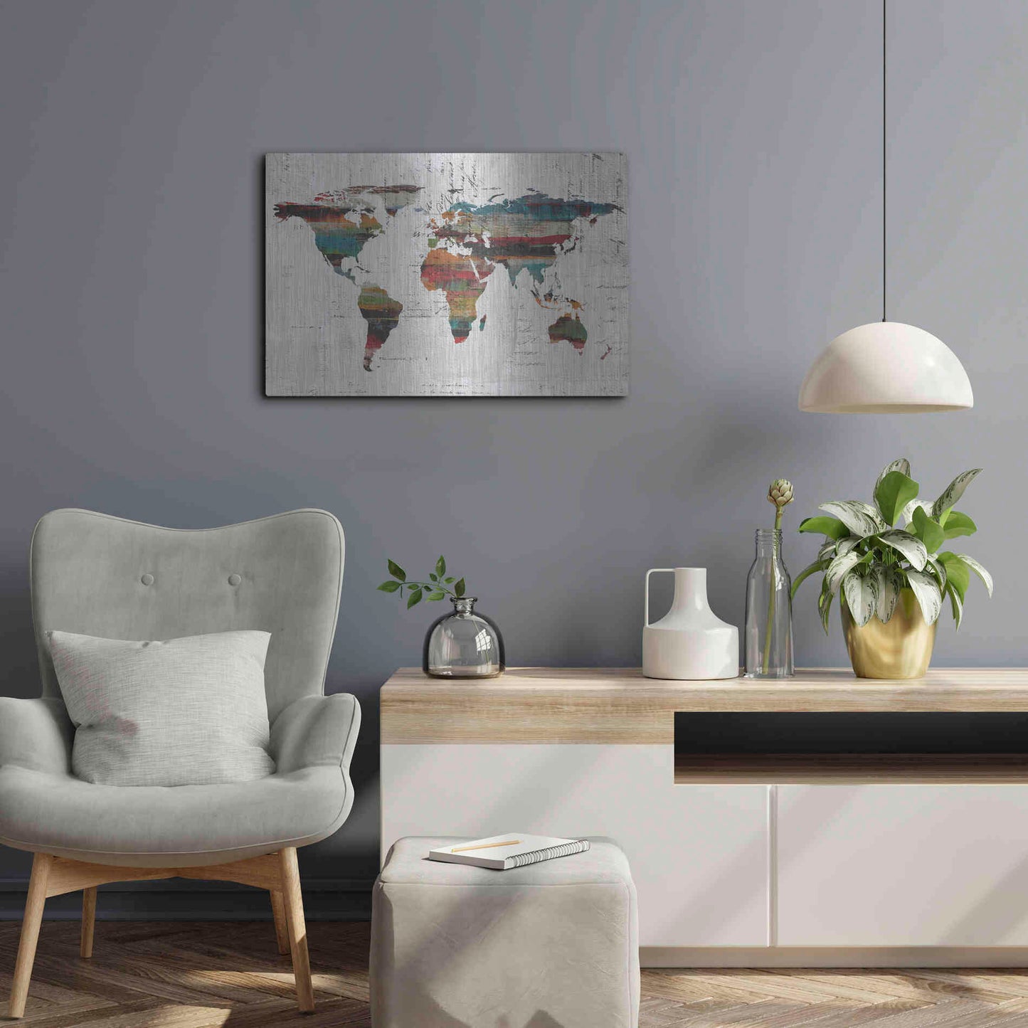 Luxe Metal Art 'Painted World Map IV' by Irena Orlov, Metal Wall Art,24x16