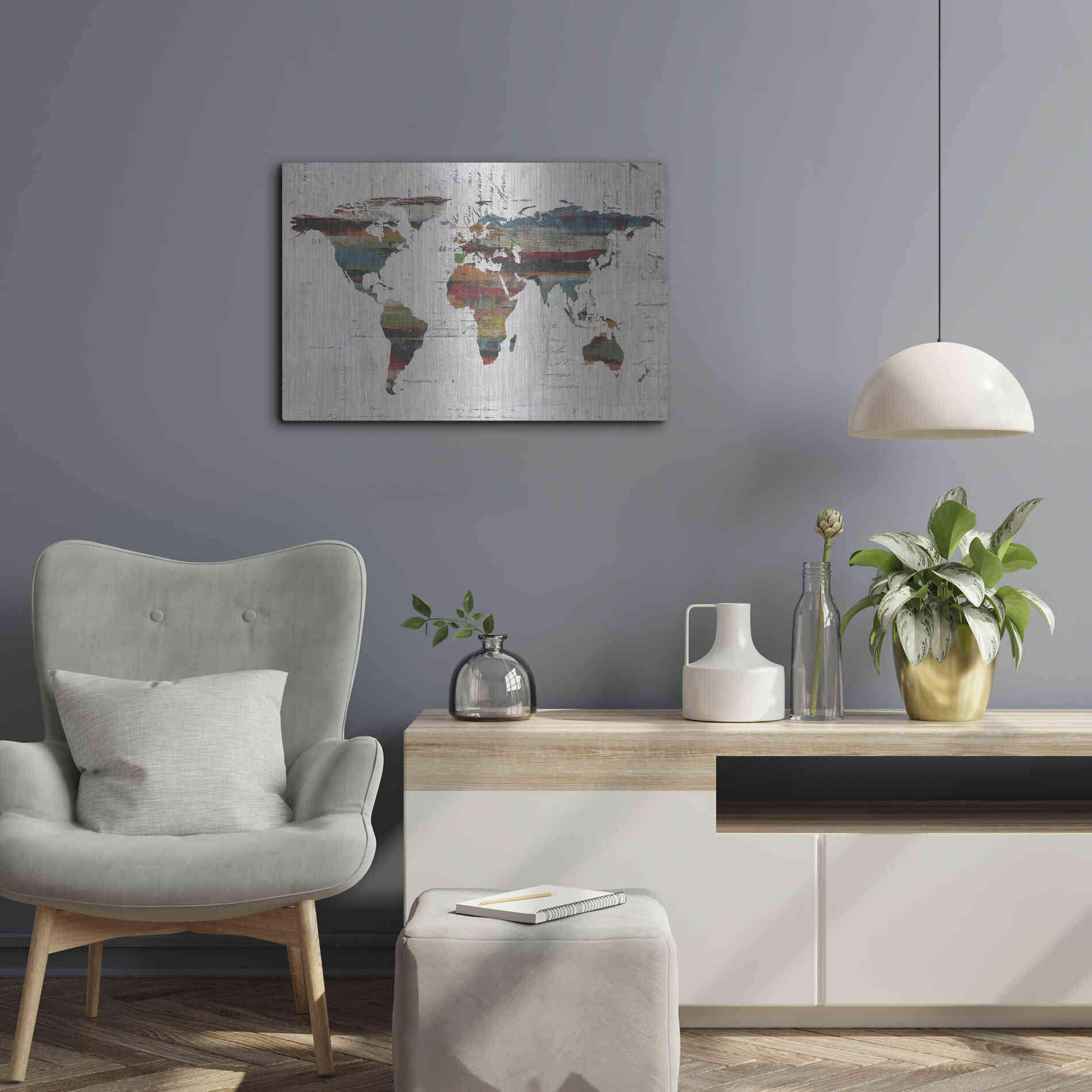 Luxe Metal Art 'Painted World Map IV' by Irena Orlov, Metal Wall Art,24x16