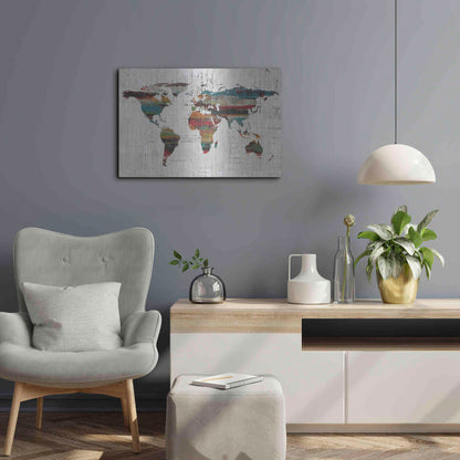 Luxe Metal Art 'Painted World Map IV' by Irena Orlov, Metal Wall Art,24x16